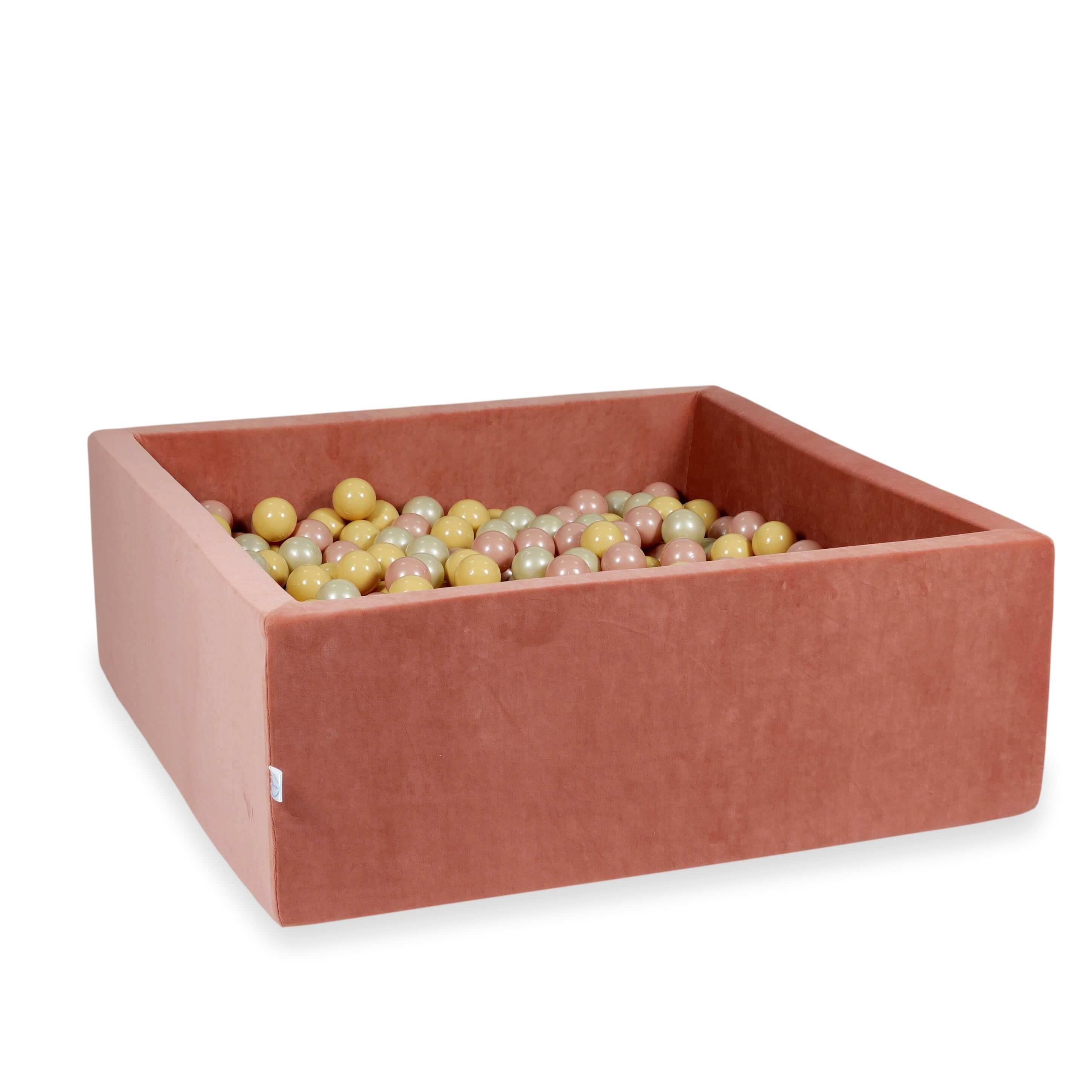 Bällebad 110x110x40 Velvet Soft Canyon Clay mit 600 Bällen (Roségold, Beige, Hellgold)
