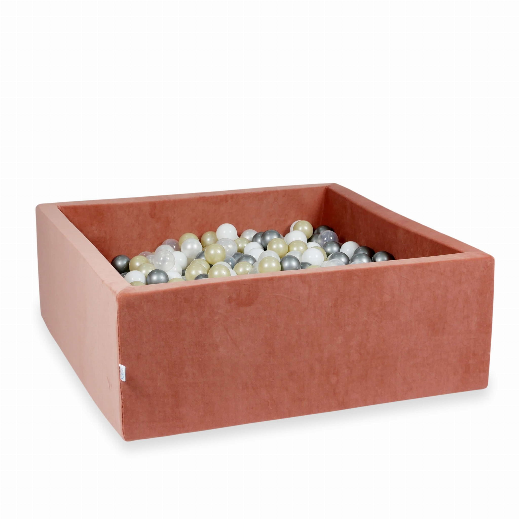 110x110x40 Velvet Soft Canyon Ton-Bällebad mit 600 Bällen (transparent, weiß, perlmutt, silber, hellgold)