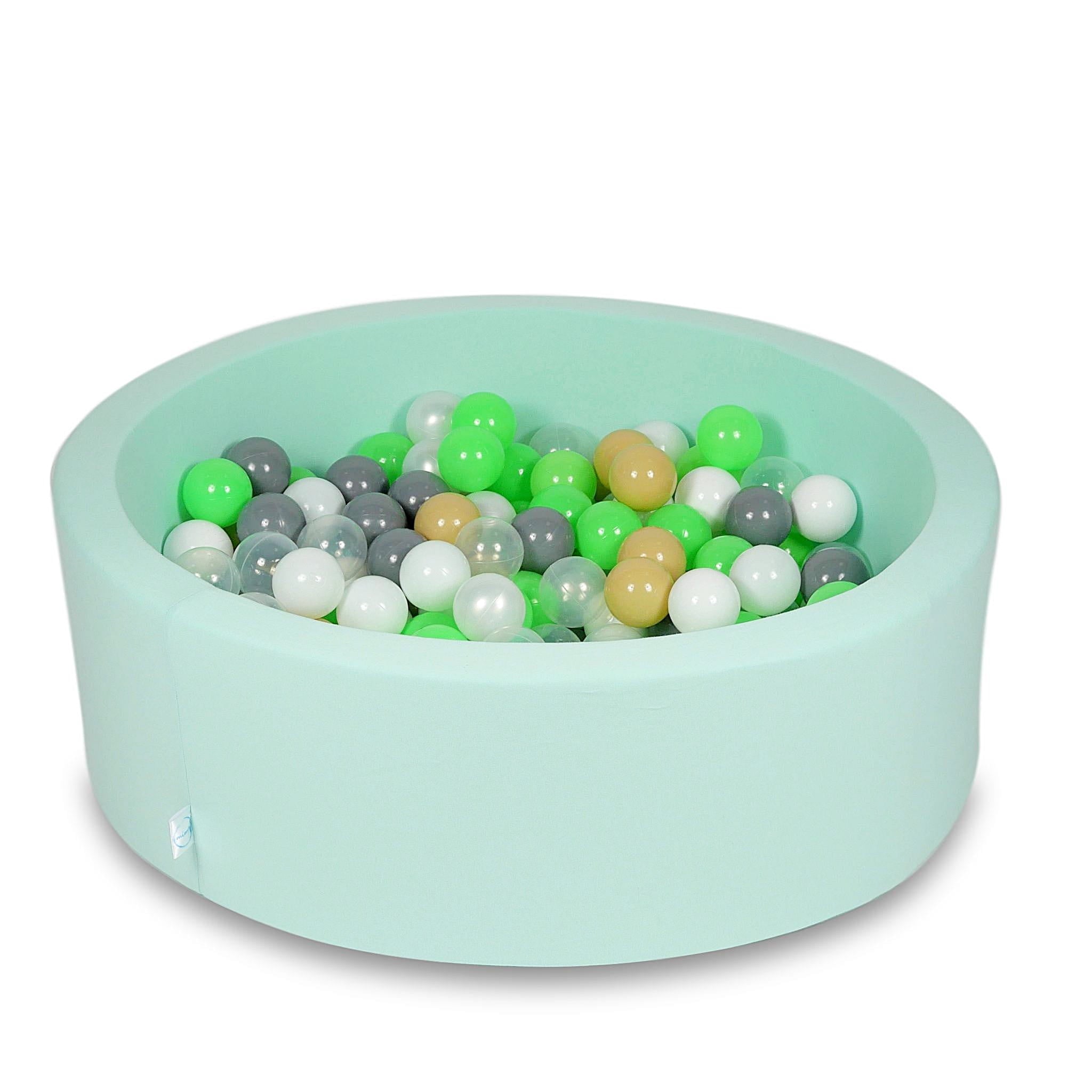 Mintfarbenes 90x30cm Bällebad mit 200 Bällen (hellblau, weiß, durchscheinend, perlmuttfarben, beige, grau)